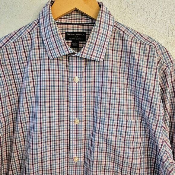 NWOT Banana Republic Men's Long-sleeve Classic Fit Button-down: Pastel plaid: Lg - Picture 7 of 7